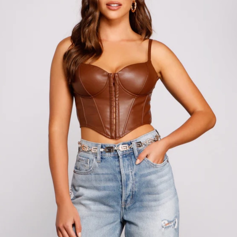 Windsor Brown Faux Leather Crop Top